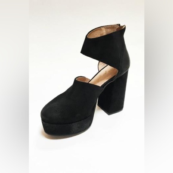 Free People Luxor Platforms round toe cutout black suede platform clog heels - Picture 2 of 12